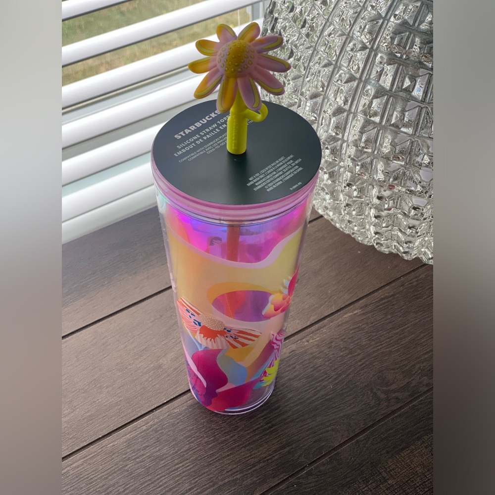 Starbucks Flower Field Straw Topper Iridescent 24oz Cold Cup Tumbler 2024